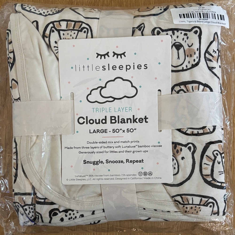 Little Sleepies Triple Layer Cloud Blanket - Cream and Black